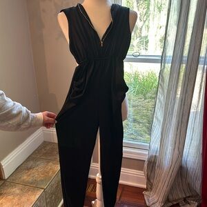 Plain black zip up jumpsuit